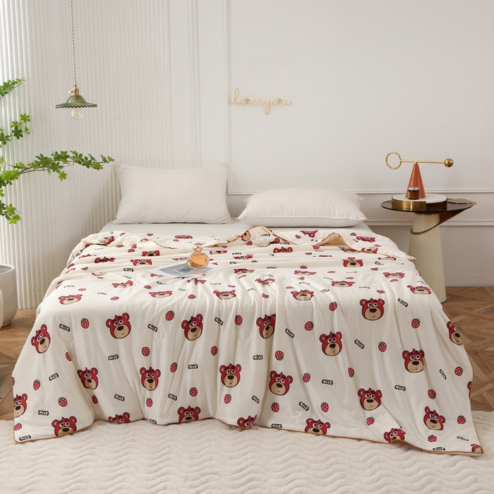 薇玛仕 2026新款A类牛奶丝针织棉印花大豆夏凉被空调被儿童被 草莓熊