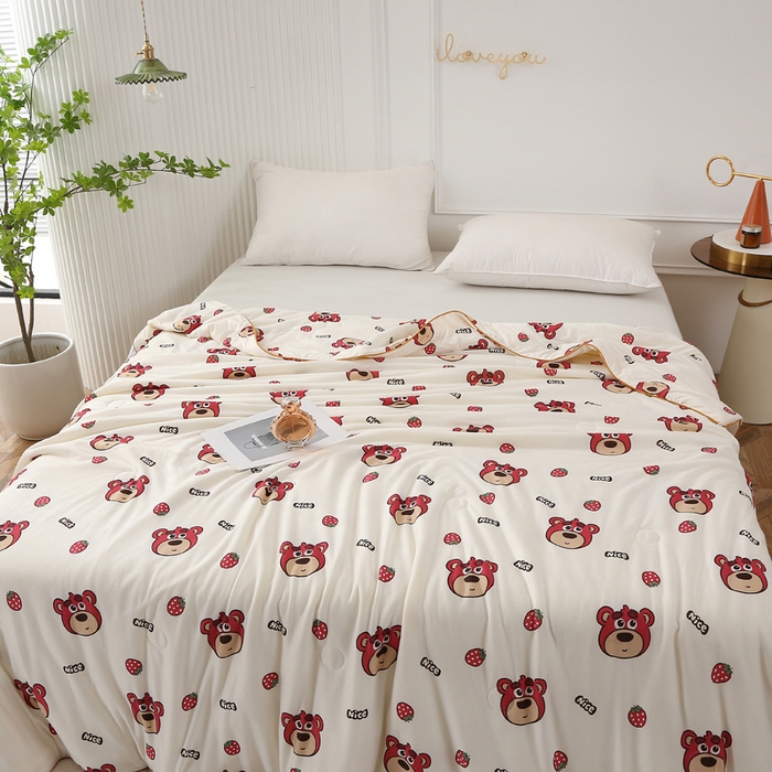 91家纺网 家纺一手货源 找家纺 薇玛仕 2026新款A类牛奶丝针织棉印花大豆夏凉被空调被儿童被 草莓熊