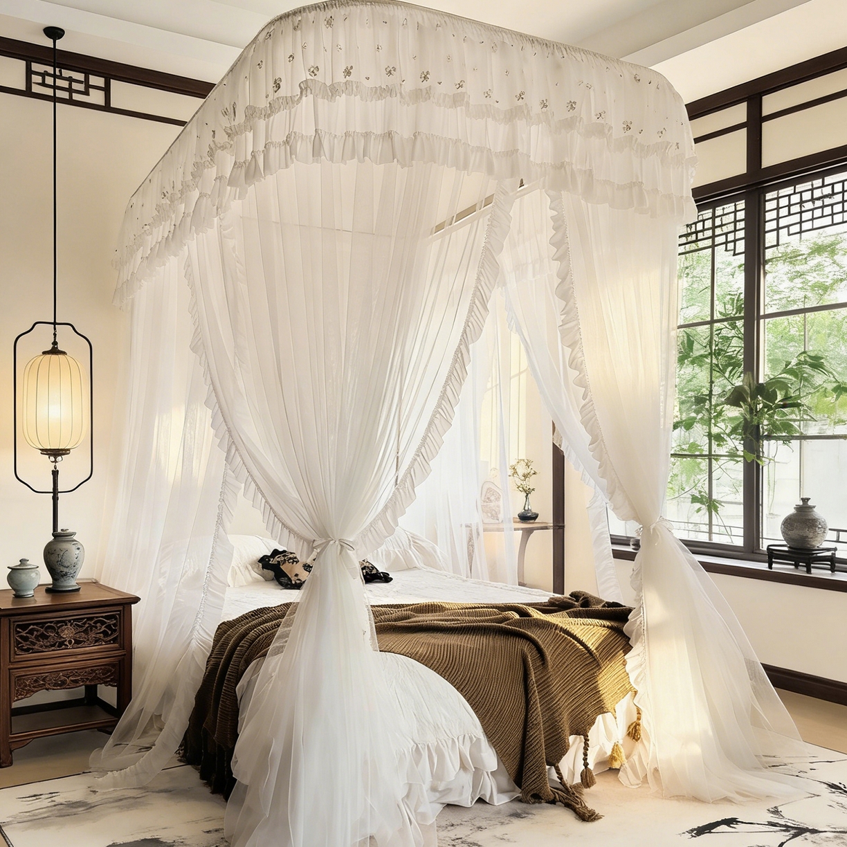 91家纺网 家纺一手货源 找家纺 （总）都市缘蚊帐 2026新款900绣花轨道支架宫廷蚊帐1.5m 1.8m