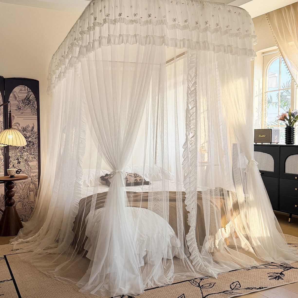 91家纺网 家纺一手货源 找家纺 （总）都市缘蚊帐 2026新款900绣花轨道支架宫廷蚊帐1.5m 1.8m