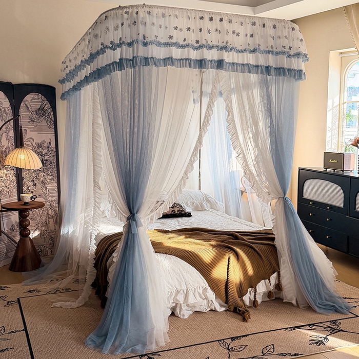 都市缘蚊帐 2026新款900绣花轨道支架宫廷蚊帐1.5m 1.8m 900四叶草-兰灰