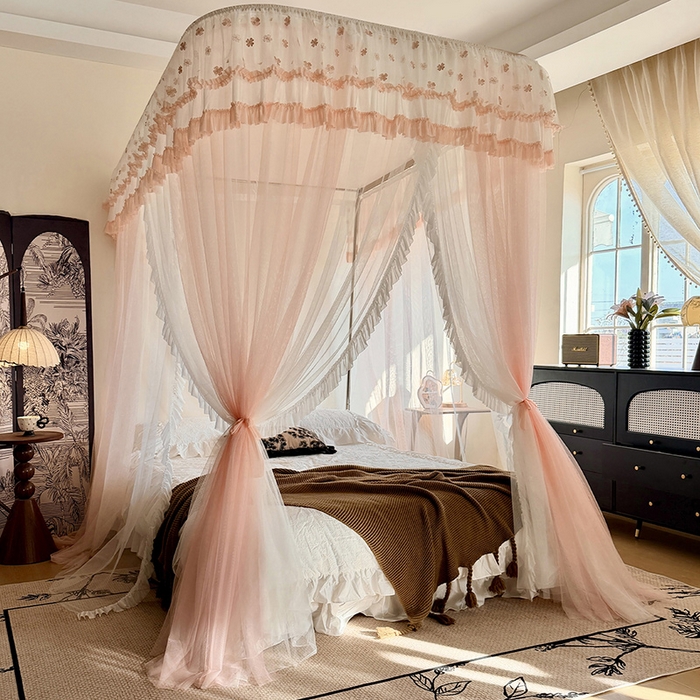 都市缘蚊帐 2026新款900绣花轨道支架宫廷蚊帐1.5m 1.8m 900四叶草-玉色