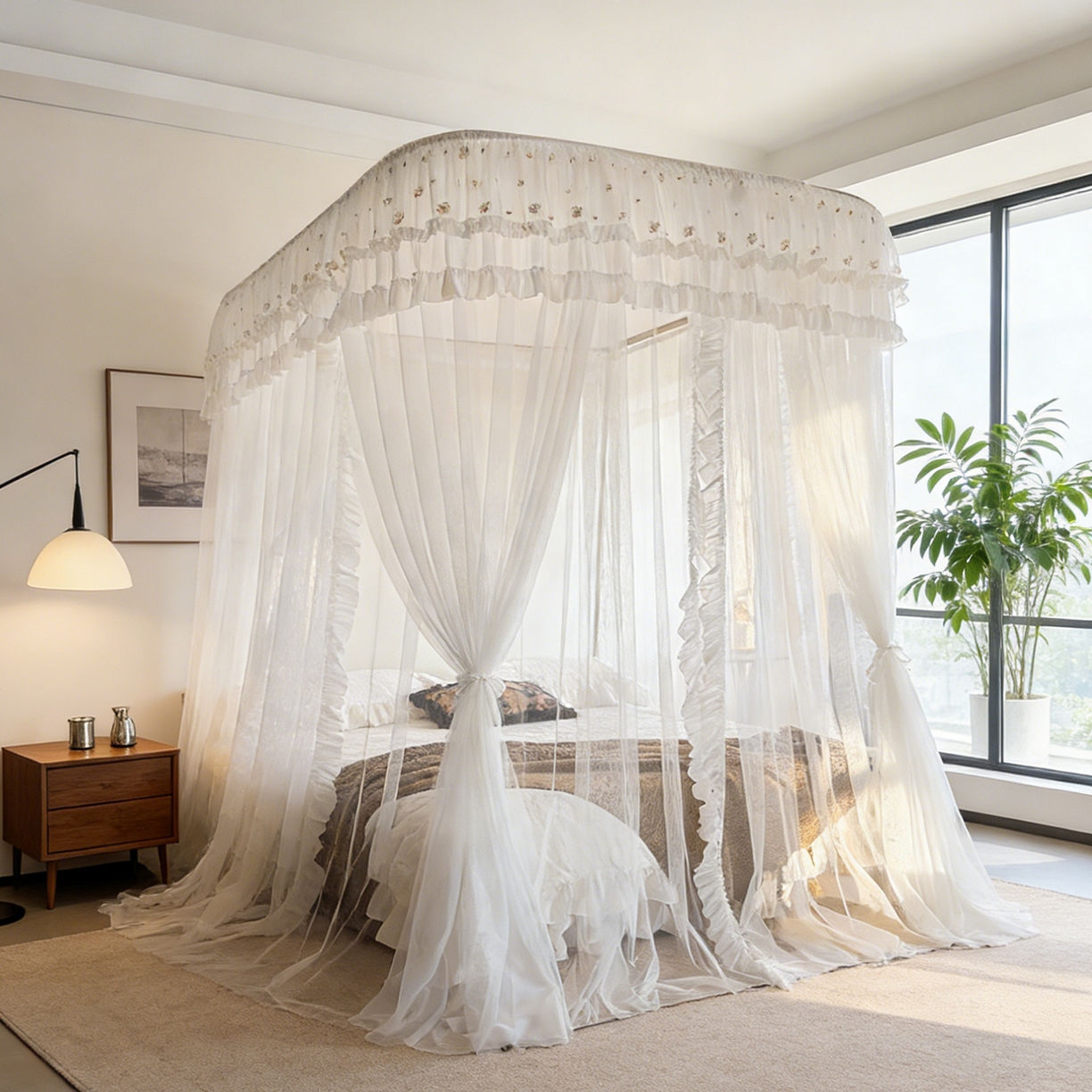 91家纺网 家纺一手货源 找家纺 （总）都市缘蚊帐 2026新款900绣花轨道支架宫廷蚊帐1.5m 1.8m