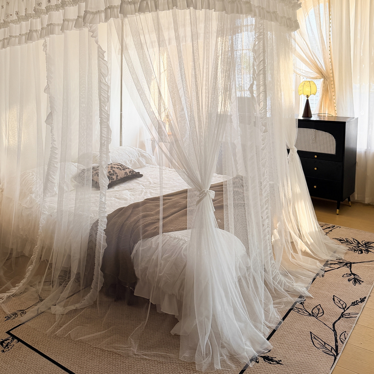 91家纺网 家纺一手货源 找家纺 （总）都市缘蚊帐 2026新款900绣花轨道支架宫廷蚊帐1.5m 1.8m