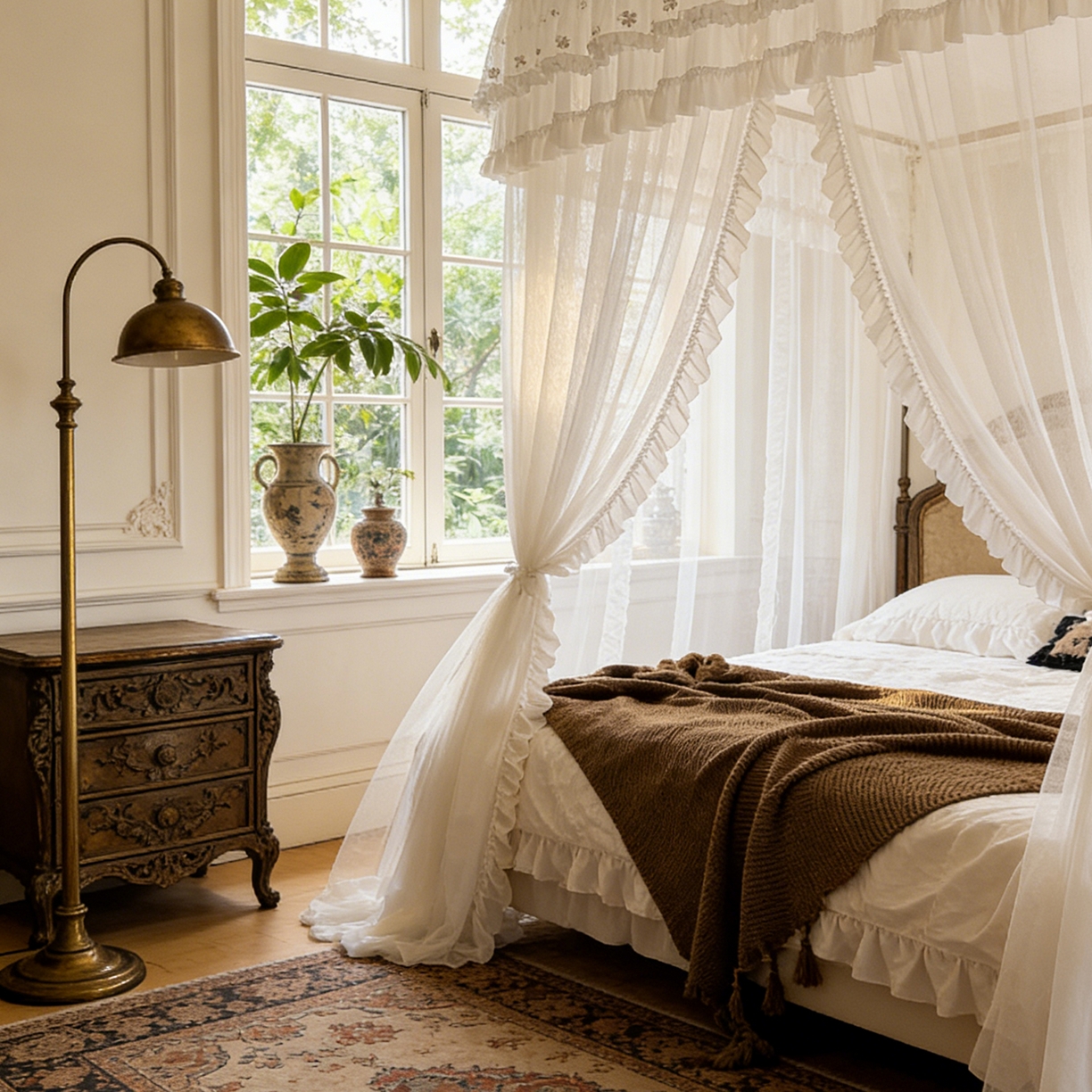 91家纺网 家纺一手货源 找家纺 都市缘蚊帐 2026新款900绣花轨道支架宫廷蚊帐1.5m 1.8m 900四叶草-白色