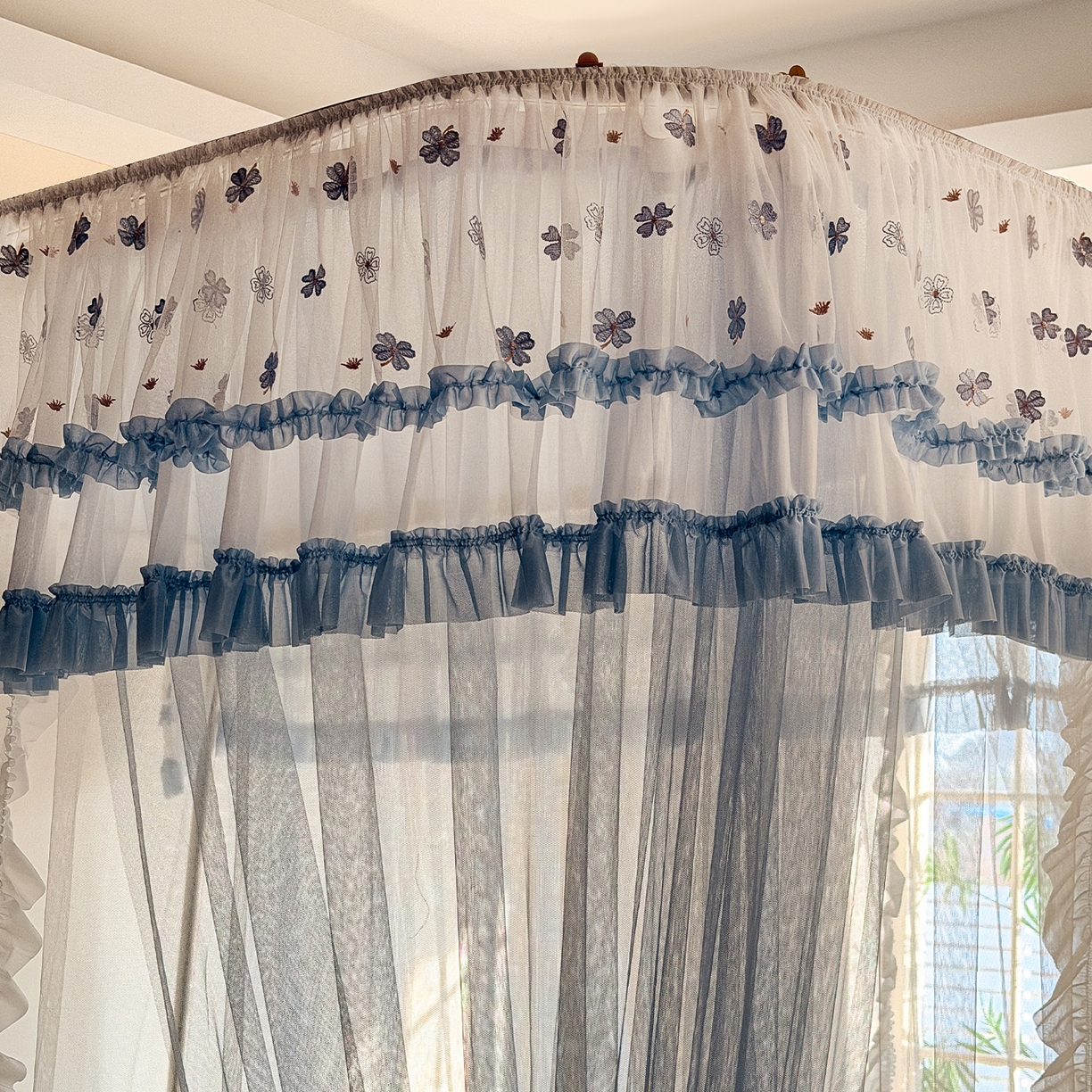 91家纺网 家纺一手货源 找家纺 都市缘蚊帐 2026新款900绣花轨道支架宫廷蚊帐1.5m 1.8m 900四叶草-兰灰