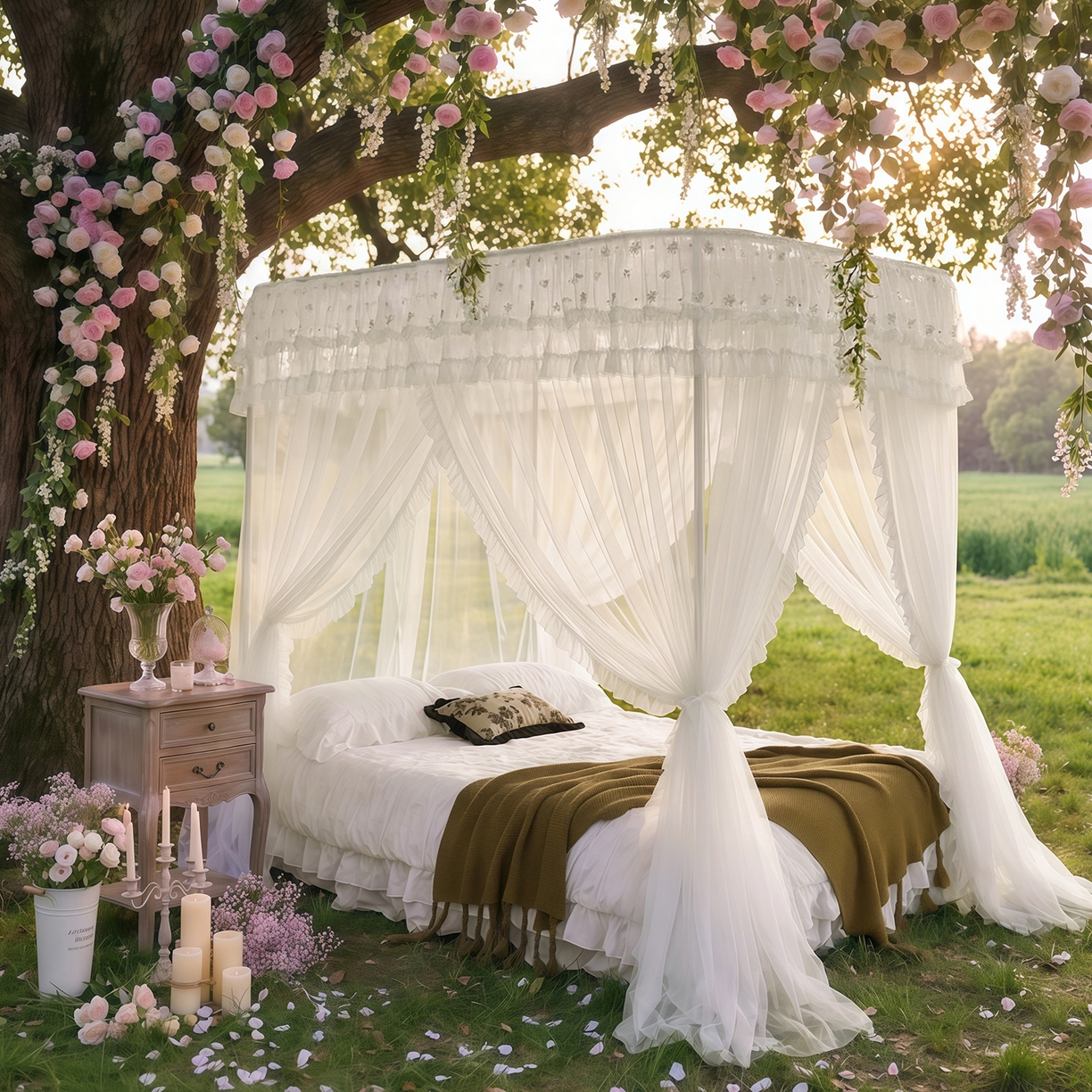 91家纺网 家纺一手货源 找家纺 都市缘蚊帐 2026新款900绣花轨道支架宫廷蚊帐1.5m 1.8m 900四叶草-白色