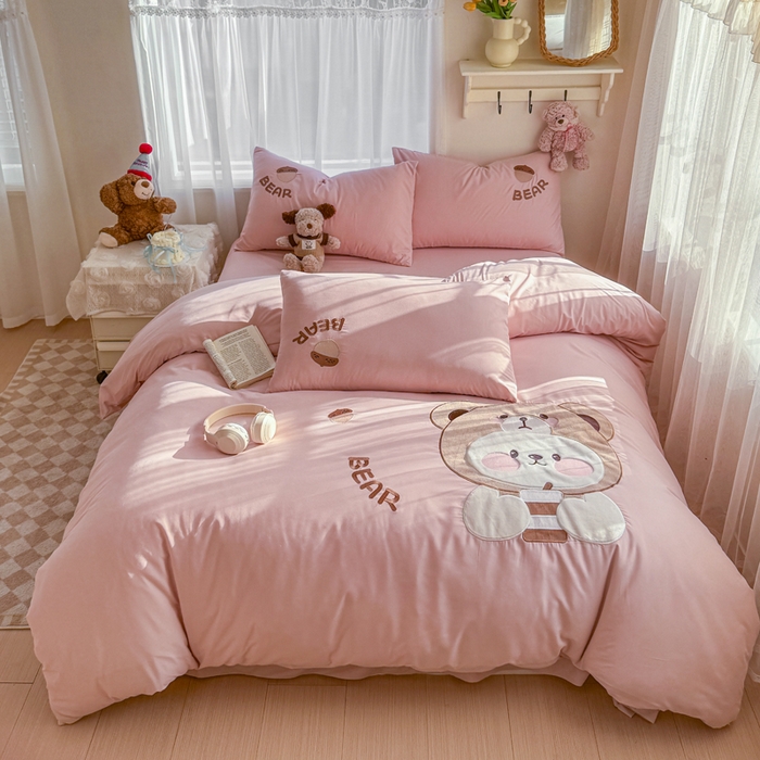 橘子家 2026新款卡通绣花四件套 熊仔