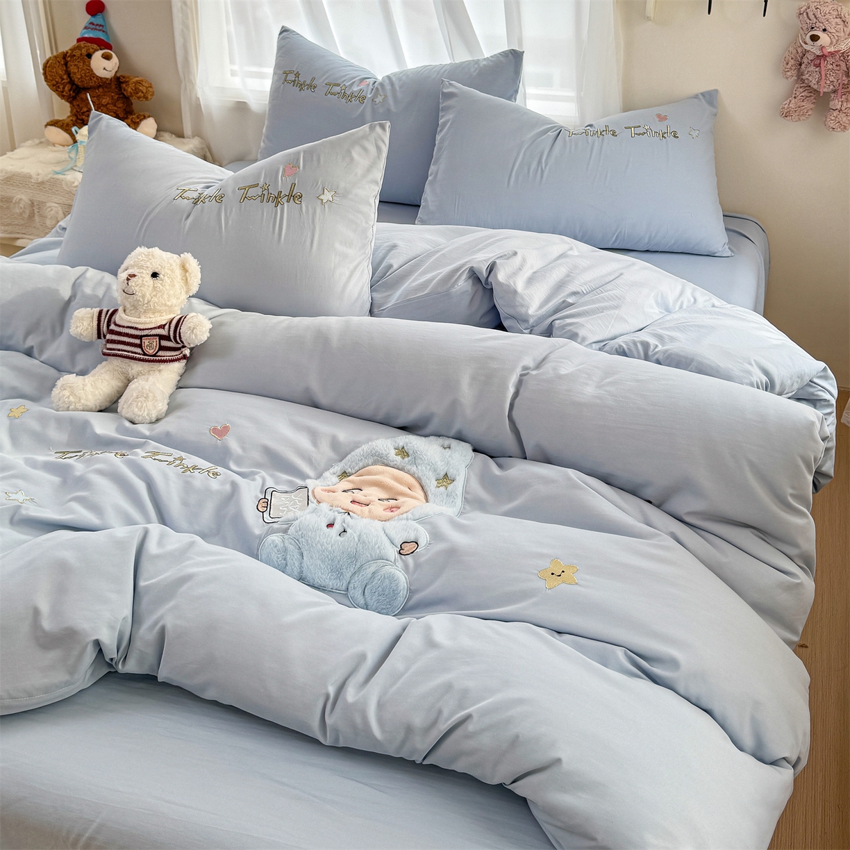 91家纺网 家纺一手货源 找家纺 橘子家 2026新款卡通绣花四件套 有钱花