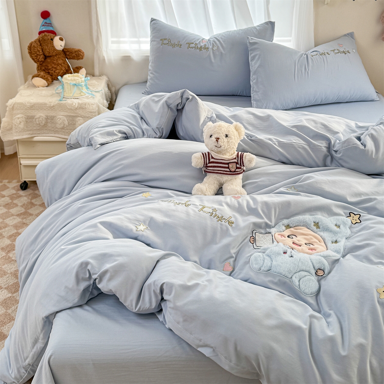 91家纺网 家纺一手货源 找家纺 橘子家 2026新款卡通绣花四件套 有钱花