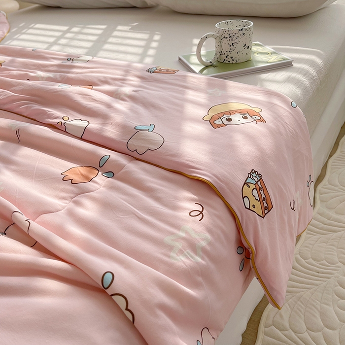 91家纺网 家纺一手货源 找家纺 薇玛仕 2026新款A类牛奶丝针织棉印花大豆夏凉被空调被儿童被 粉色女孩
