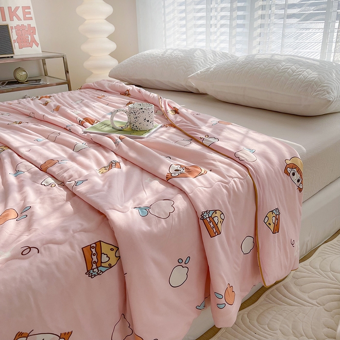 91家纺网 家纺一手货源 找家纺 薇玛仕 2026新款A类牛奶丝针织棉印花大豆夏凉被空调被儿童被 粉色女孩