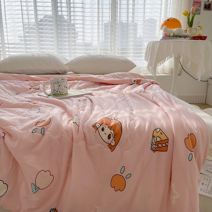 91家纺网 家纺一手货源 找家纺 薇玛仕 2026新款A类牛奶丝针织棉印花大豆夏凉被空调被儿童被 粉色女孩