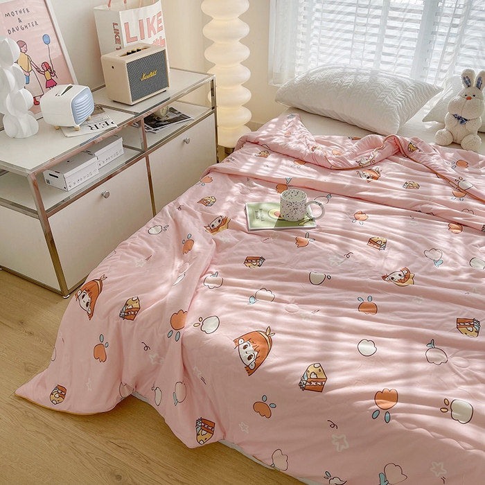 91家纺网 家纺一手货源 找家纺 薇玛仕 2026新款A类牛奶丝针织棉印花大豆夏凉被空调被儿童被 粉色女孩