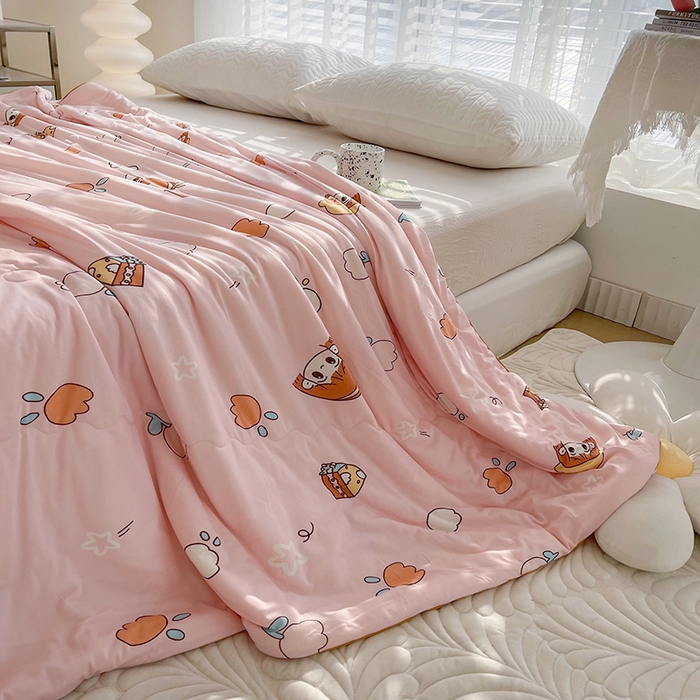 91家纺网 家纺一手货源 找家纺 薇玛仕 2026新款A类牛奶丝针织棉印花大豆夏凉被空调被儿童被 粉色女孩