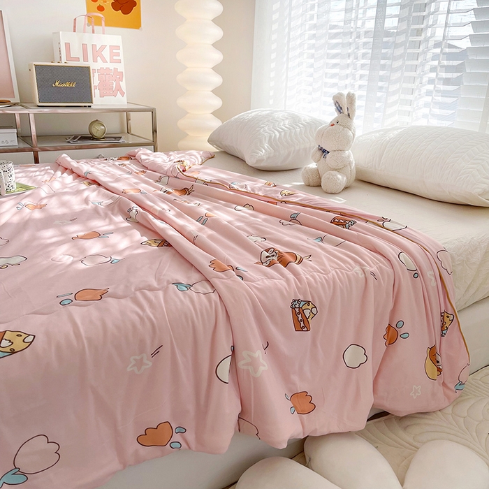 91家纺网 家纺一手货源 找家纺 薇玛仕 2026新款A类牛奶丝针织棉印花大豆夏凉被空调被儿童被 粉色女孩