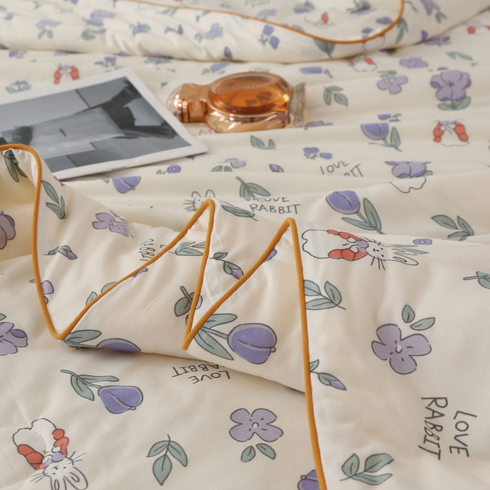 91家纺网 家纺一手货源 找家纺 薇玛仕 2026新款A类牛奶丝针织棉印花大豆夏凉被空调被儿童被 花间兔