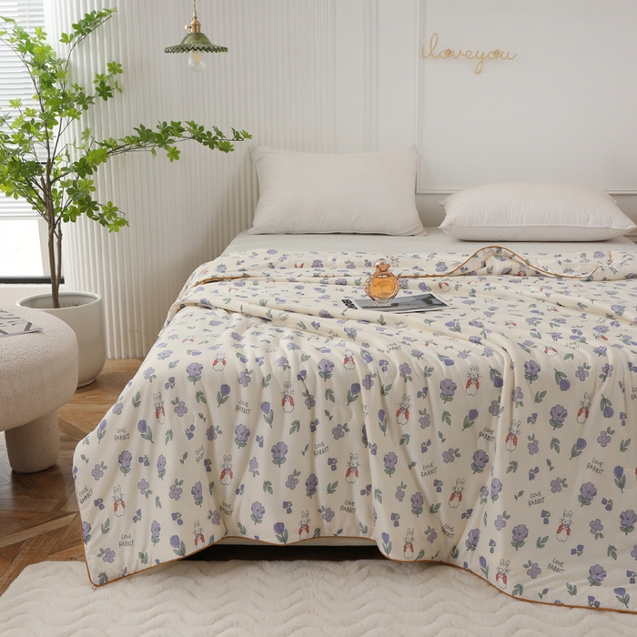 91家纺网 家纺一手货源 找家纺 薇玛仕 2026新款A类牛奶丝针织棉印花大豆夏凉被空调被儿童被 花间兔