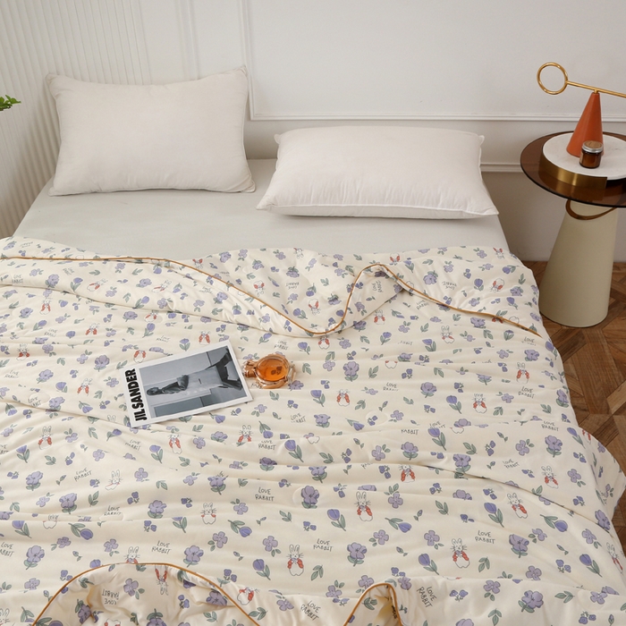 91家纺网 家纺一手货源 找家纺 薇玛仕 2026新款A类牛奶丝针织棉印花大豆夏凉被空调被儿童被 花间兔