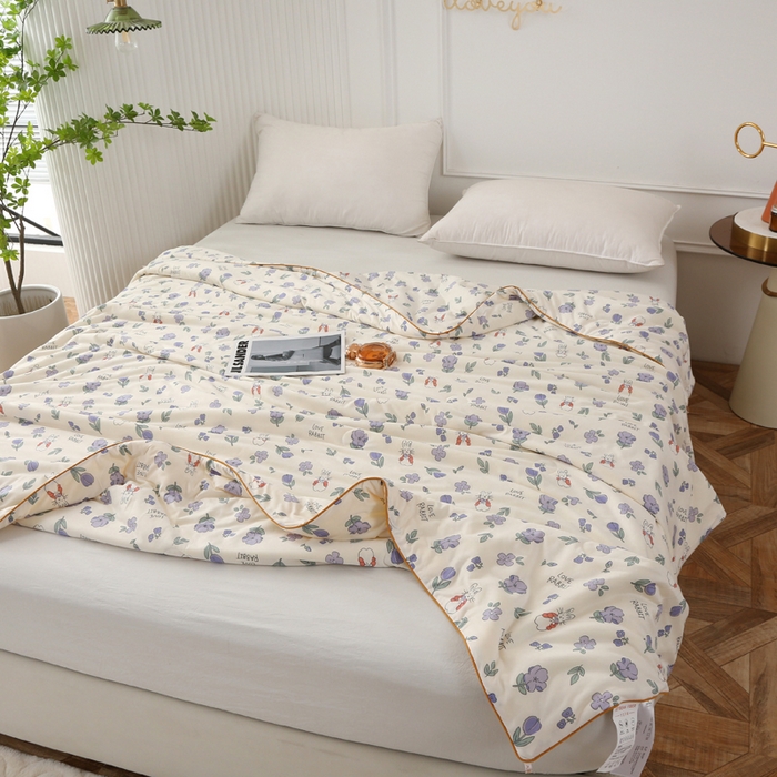 91家纺网 家纺一手货源 找家纺 薇玛仕 2026新款A类牛奶丝针织棉印花大豆夏凉被空调被儿童被 花间兔