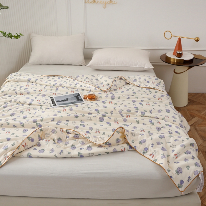 91家纺网 家纺一手货源 找家纺 薇玛仕 2026新款A类牛奶丝针织棉印花大豆夏凉被空调被儿童被 花间兔