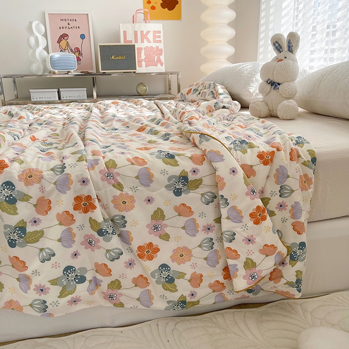 91家纺网 家纺一手货源 找家纺 薇玛仕 2026新款A类牛奶丝针织棉印花大豆夏凉被空调被儿童被 花舞