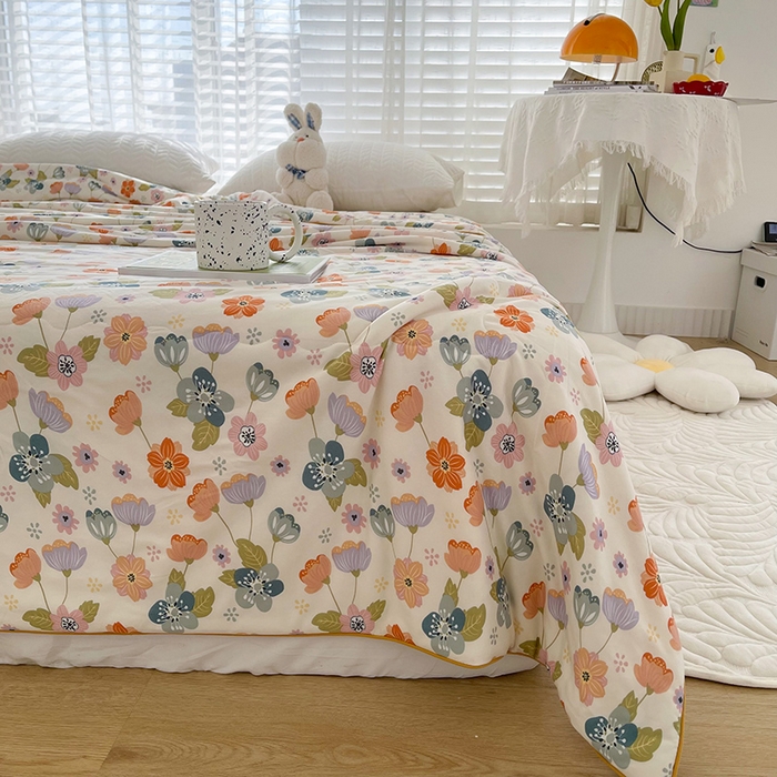 91家纺网 家纺一手货源 找家纺 薇玛仕 2026新款A类牛奶丝针织棉印花大豆夏凉被空调被儿童被 花舞