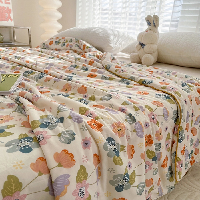 91家纺网 家纺一手货源 找家纺 薇玛仕 2026新款A类牛奶丝针织棉印花大豆夏凉被空调被儿童被 花舞