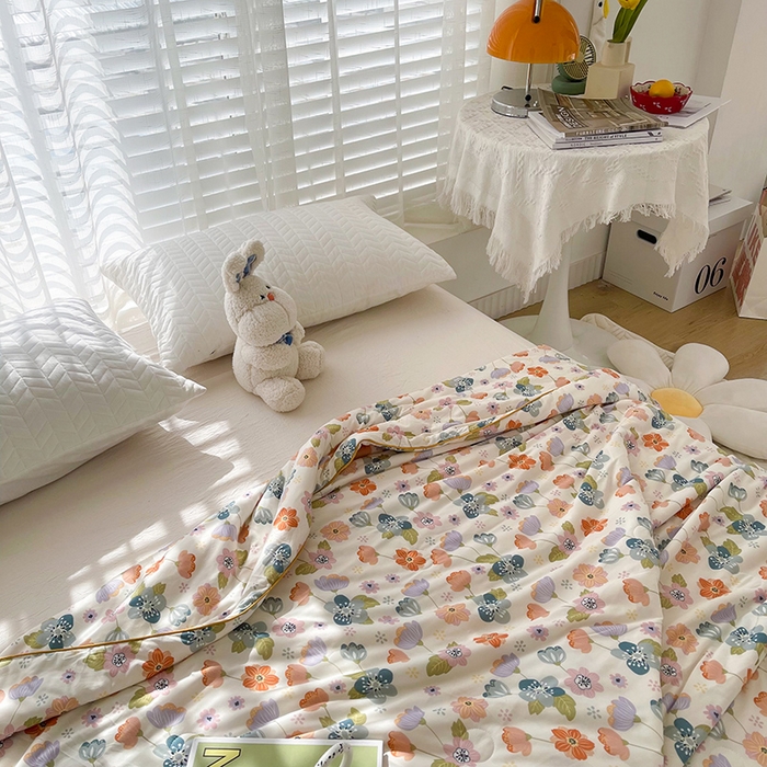 91家纺网 家纺一手货源 找家纺 薇玛仕 2026新款A类牛奶丝针织棉印花大豆夏凉被空调被儿童被 花舞