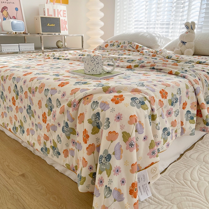 91家纺网 家纺一手货源 找家纺 薇玛仕 2026新款A类牛奶丝针织棉印花大豆夏凉被空调被儿童被 花舞