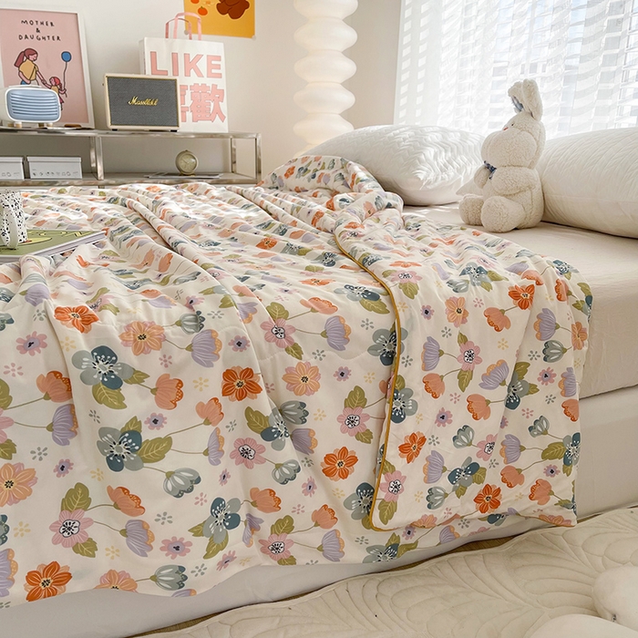 91家纺网 家纺一手货源 找家纺 薇玛仕 2026新款A类牛奶丝针织棉印花大豆夏凉被空调被儿童被 花舞