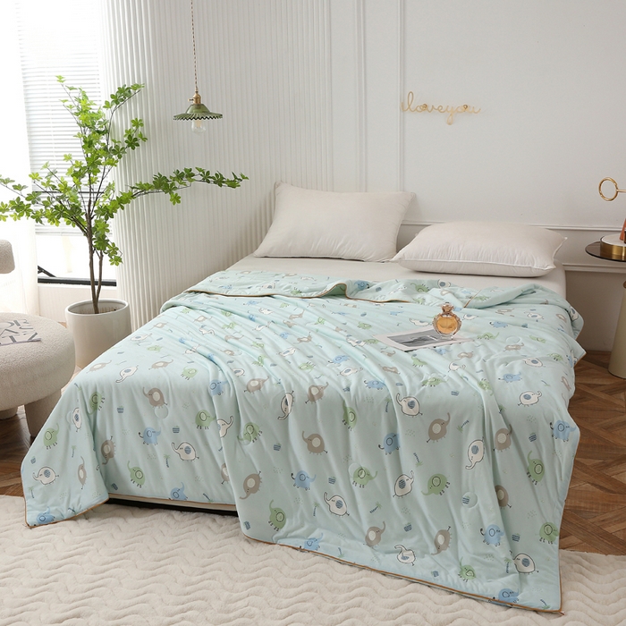 91家纺网 家纺一手货源 找家纺 薇玛仕 2026新款A类牛奶丝针织棉印花大豆夏凉被空调被儿童被 蓝小象