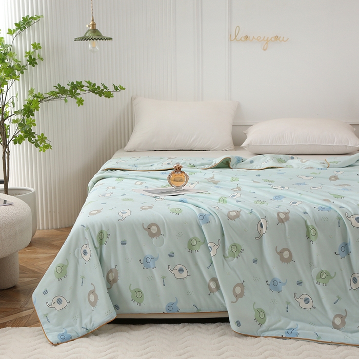 91家纺网 家纺一手货源 找家纺 薇玛仕 2026新款A类牛奶丝针织棉印花大豆夏凉被空调被儿童被 蓝小象