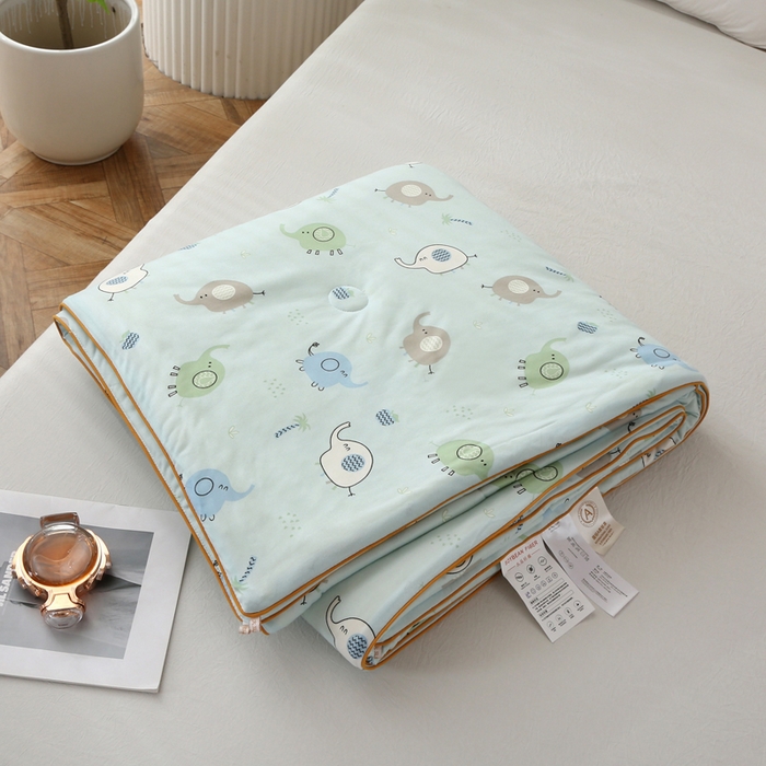 91家纺网 家纺一手货源 找家纺 薇玛仕 2026新款A类牛奶丝针织棉印花大豆夏凉被空调被儿童被 蓝小象