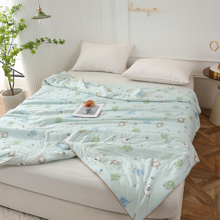 91家纺网 家纺一手货源 找家纺 薇玛仕 2026新款A类牛奶丝针织棉印花大豆夏凉被空调被儿童被 蓝小象