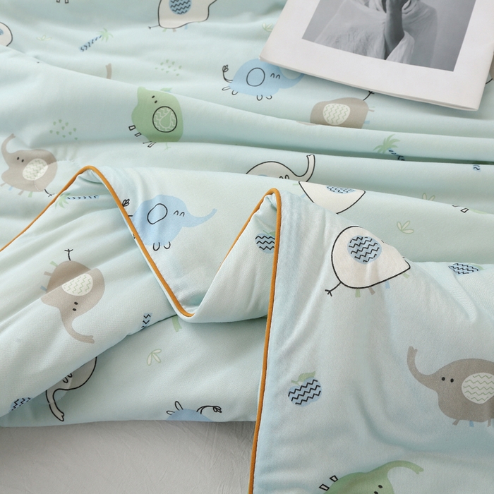 91家纺网 家纺一手货源 找家纺 薇玛仕 2026新款A类牛奶丝针织棉印花大豆夏凉被空调被儿童被 蓝小象