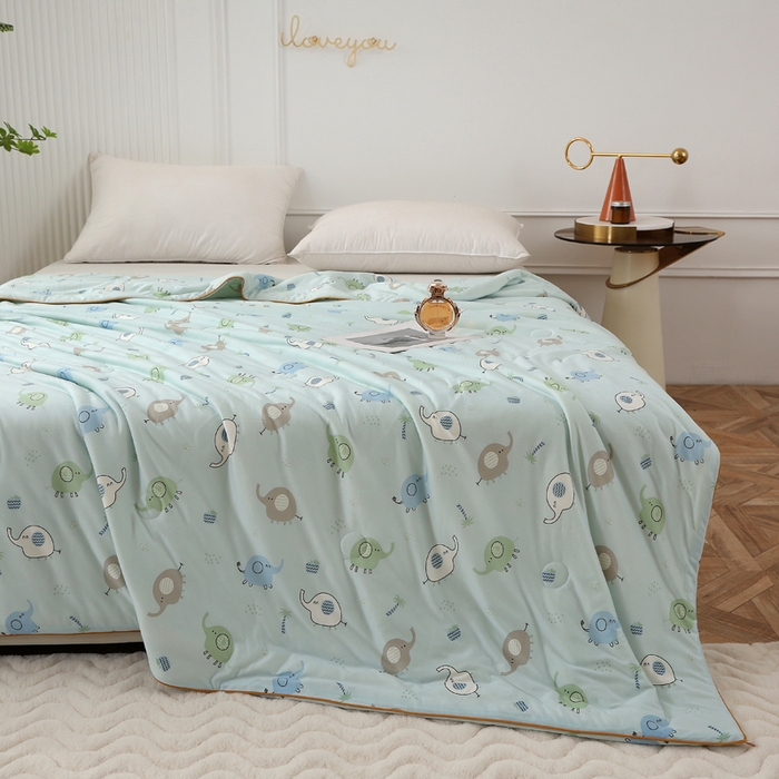 91家纺网 家纺一手货源 找家纺 薇玛仕 2026新款A类牛奶丝针织棉印花大豆夏凉被空调被儿童被 蓝小象