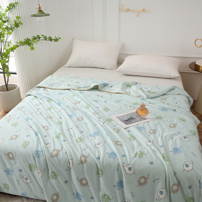 91家纺网 家纺一手货源 找家纺 薇玛仕 2026新款A类牛奶丝针织棉印花大豆夏凉被空调被儿童被 蓝小象