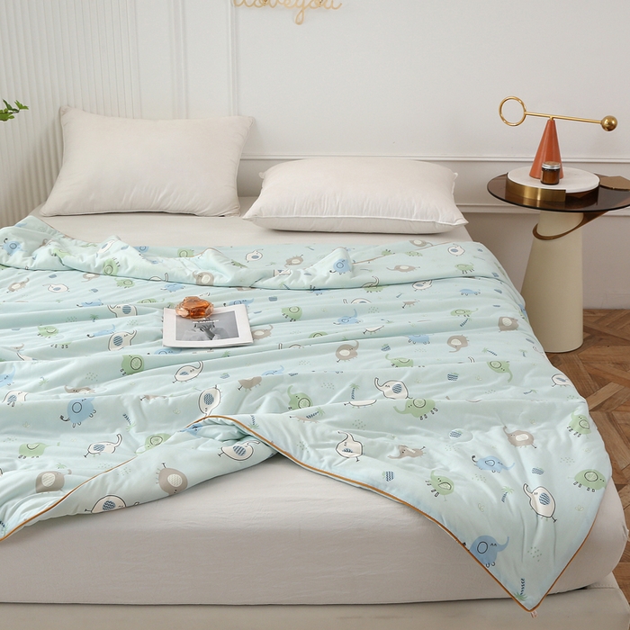 91家纺网 家纺一手货源 找家纺 薇玛仕 2026新款A类牛奶丝针织棉印花大豆夏凉被空调被儿童被 蓝小象