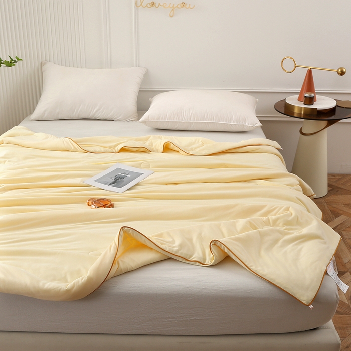 91家纺网 家纺一手货源 找家纺 薇玛仕 2026新款A类牛奶丝针织棉印花大豆夏凉被空调被儿童被 流心黄