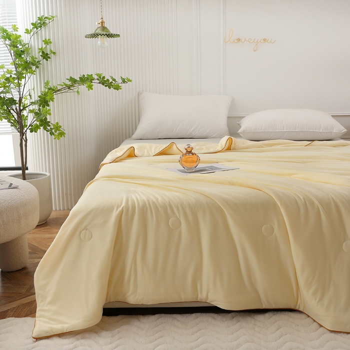 91家纺网 家纺一手货源 找家纺 薇玛仕 2026新款A类牛奶丝针织棉印花大豆夏凉被空调被儿童被 流心黄