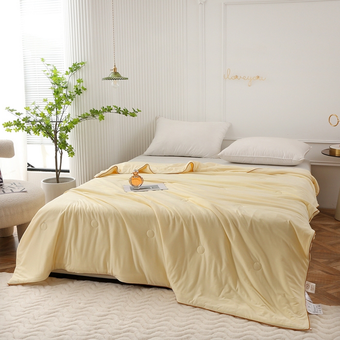 91家纺网 家纺一手货源 找家纺 薇玛仕 2026新款A类牛奶丝针织棉印花大豆夏凉被空调被儿童被 流心黄