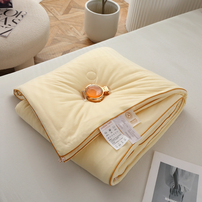 91家纺网 家纺一手货源 找家纺 薇玛仕 2026新款A类牛奶丝针织棉印花大豆夏凉被空调被儿童被 流心黄