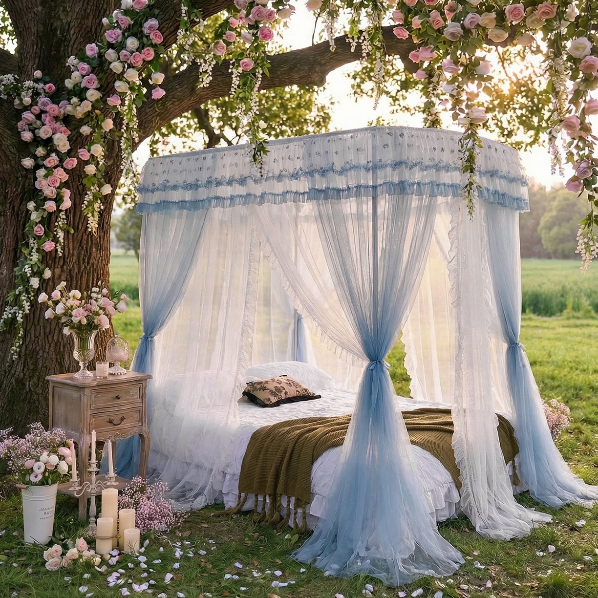 91家纺网 家纺一手货源 找家纺 都市缘蚊帐 2026新款900绣花轨道支架宫廷蚊帐1.5m 1.8m 900四叶草-兰灰