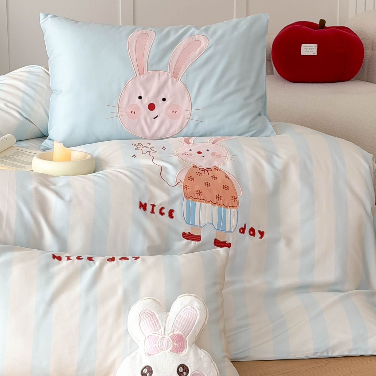 91家纺网 家纺一手货源 找家纺 （总）西西家居 2026春夏新款100S长绒棉纯棉数码印花绣花四件套-大耳兔