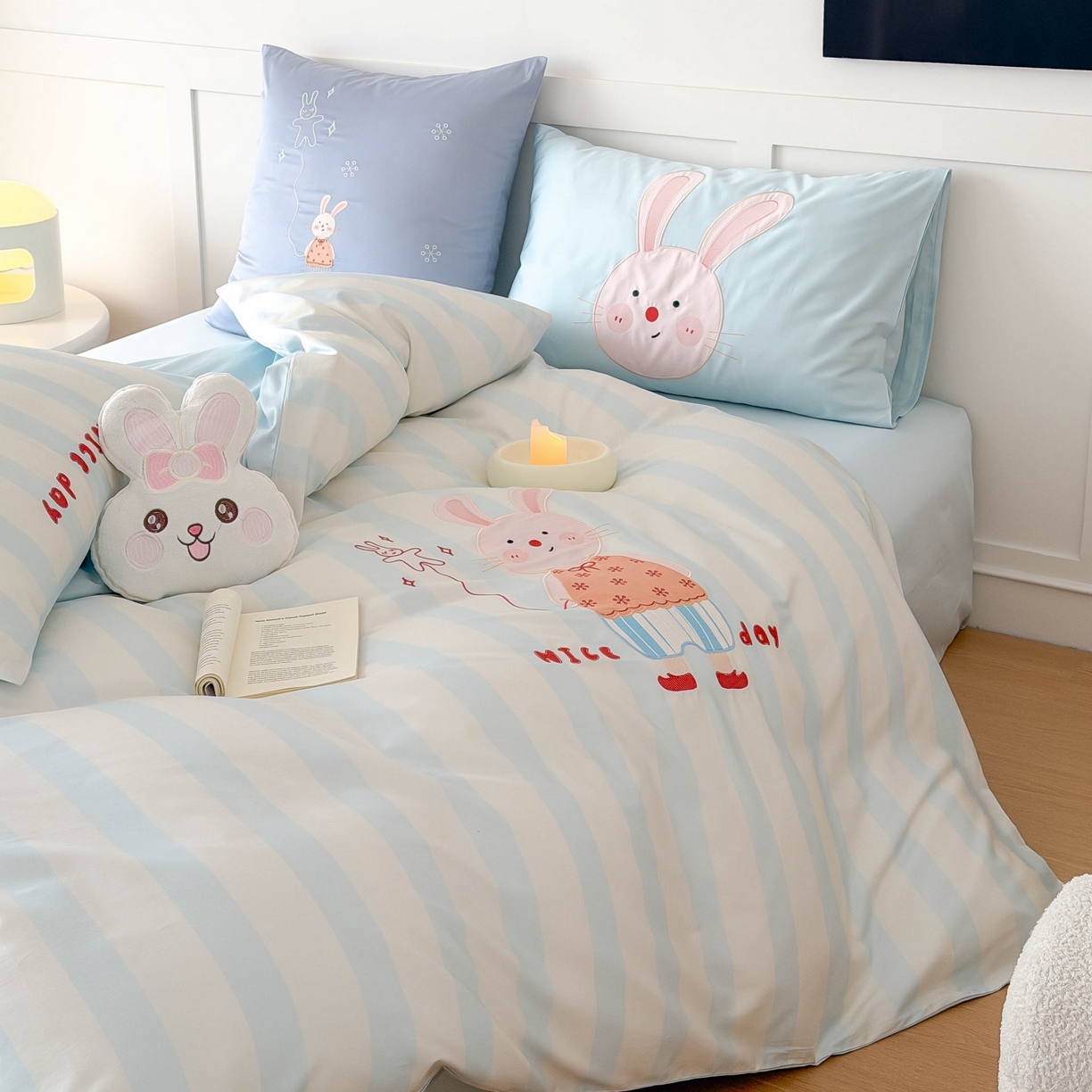 （总）西西家居 2026春夏新款100S长绒棉纯棉数码印花绣花四件套-大耳兔