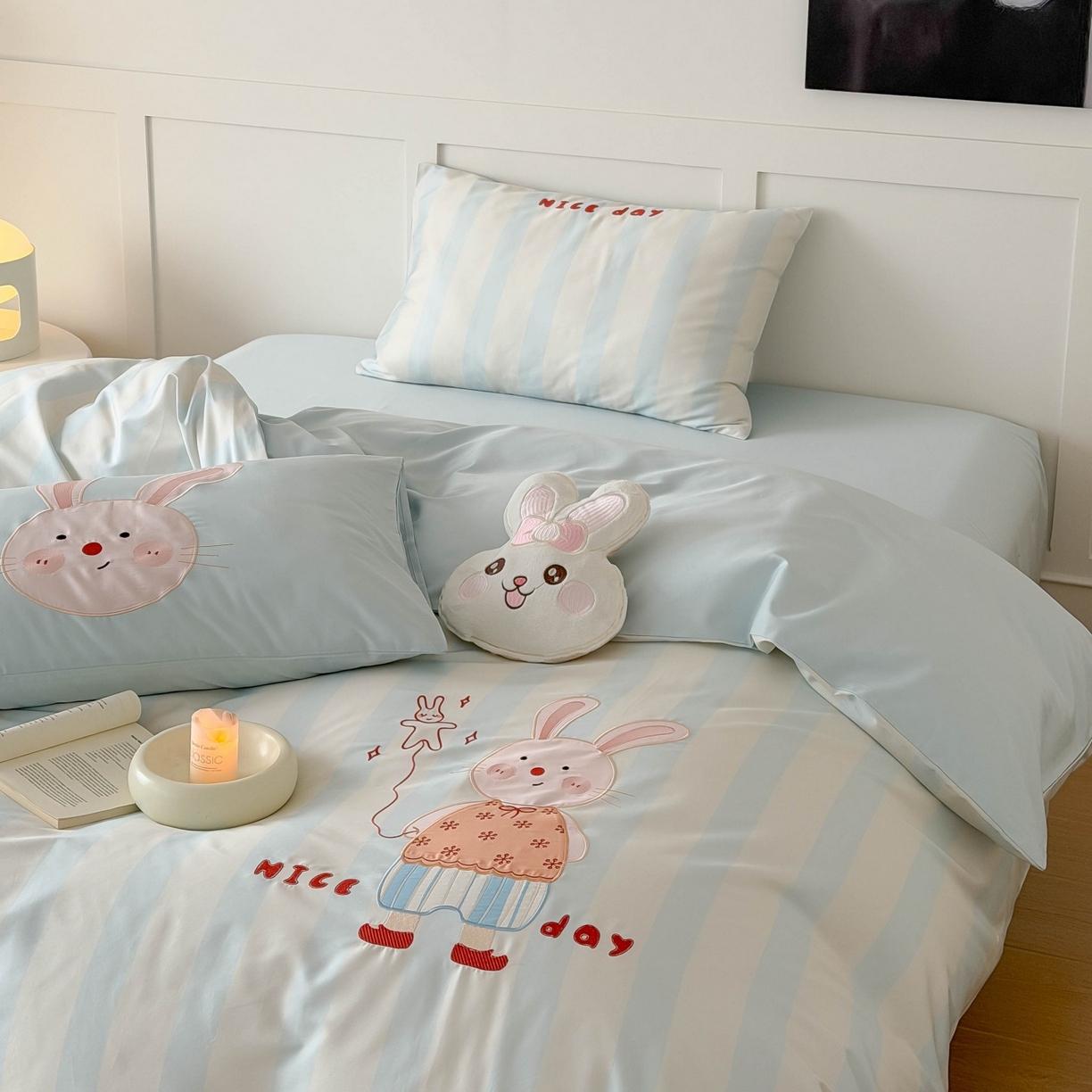 91家纺网 家纺一手货源 找家纺 （总）西西家居 2026春夏新款100S长绒棉纯棉数码印花绣花四件套-大耳兔