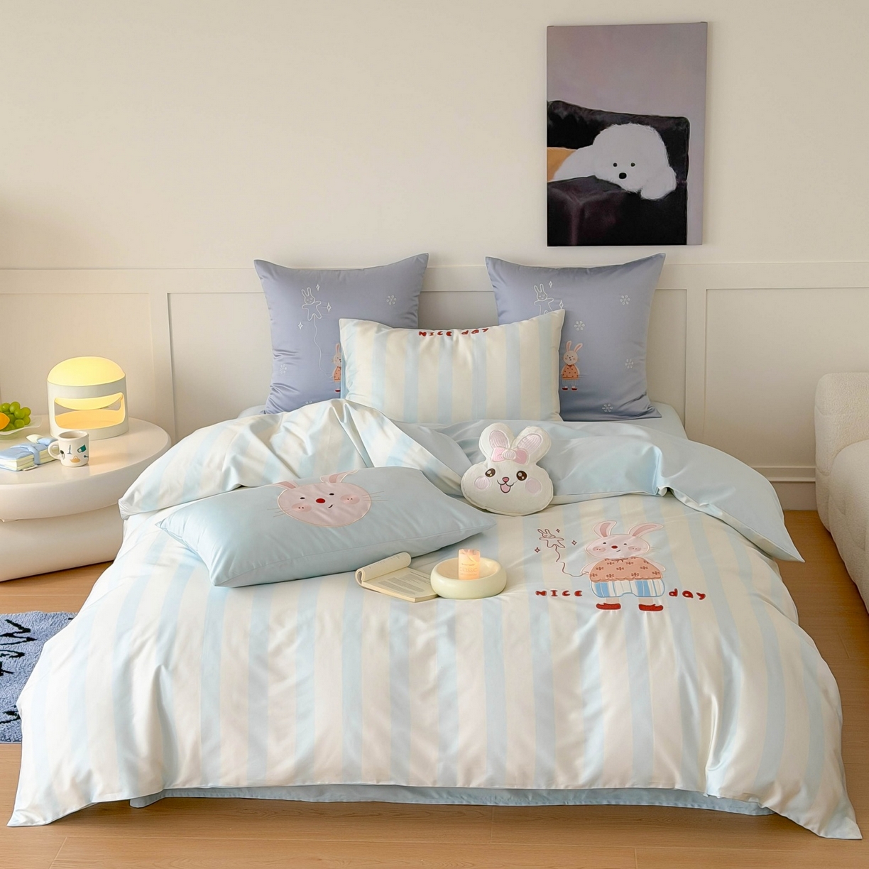 91家纺网 家纺一手货源 找家纺 （总）西西家居 2026春夏新款100S长绒棉纯棉数码印花绣花四件套-大耳兔