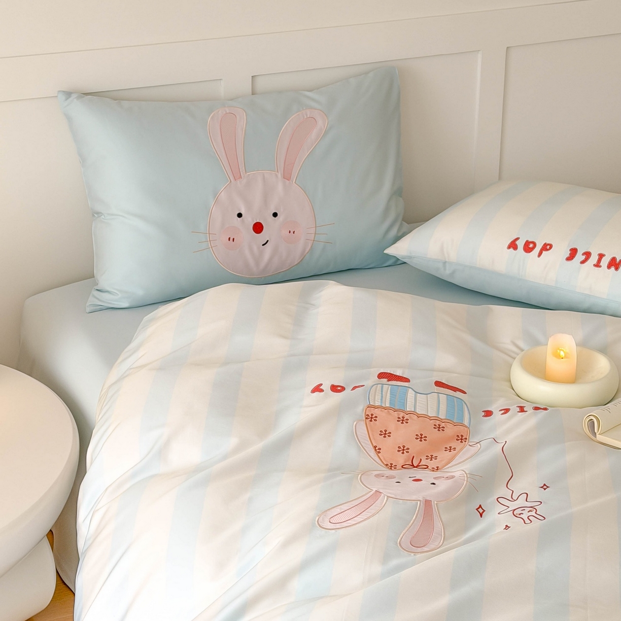 91家纺网 家纺一手货源 找家纺 （总）西西家居 2026春夏新款100S长绒棉纯棉数码印花绣花四件套-大耳兔