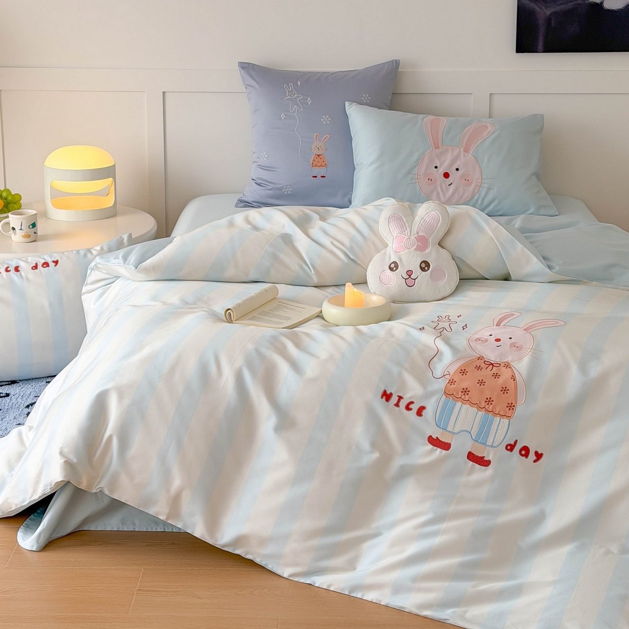 91家纺网 家纺一手货源 找家纺 （总）西西家居 2026春夏新款100S长绒棉纯棉数码印花绣花四件套-大耳兔